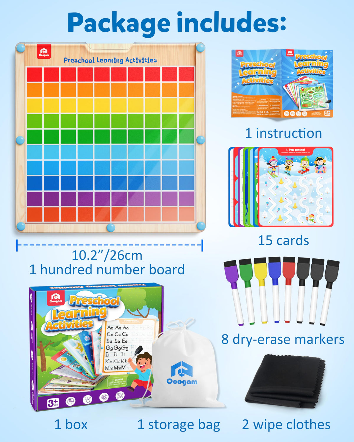 Coogam colorful patterns on cards invite playful counting and color recognition.