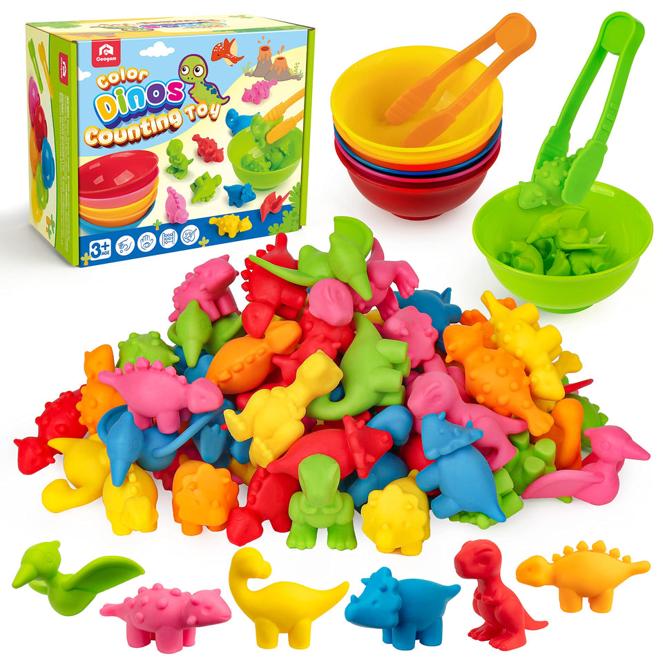 Coogam counting dinosaur set with drawstring bag supports early math and sorting