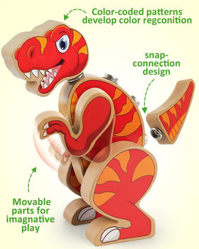 A child builds a custom dinosaur with the Coogam set, boosting creativity and problem solving.