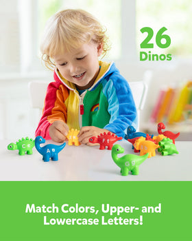 Coogam dinosaur break-apart letters showing easy snap-together play for fine motor skills.