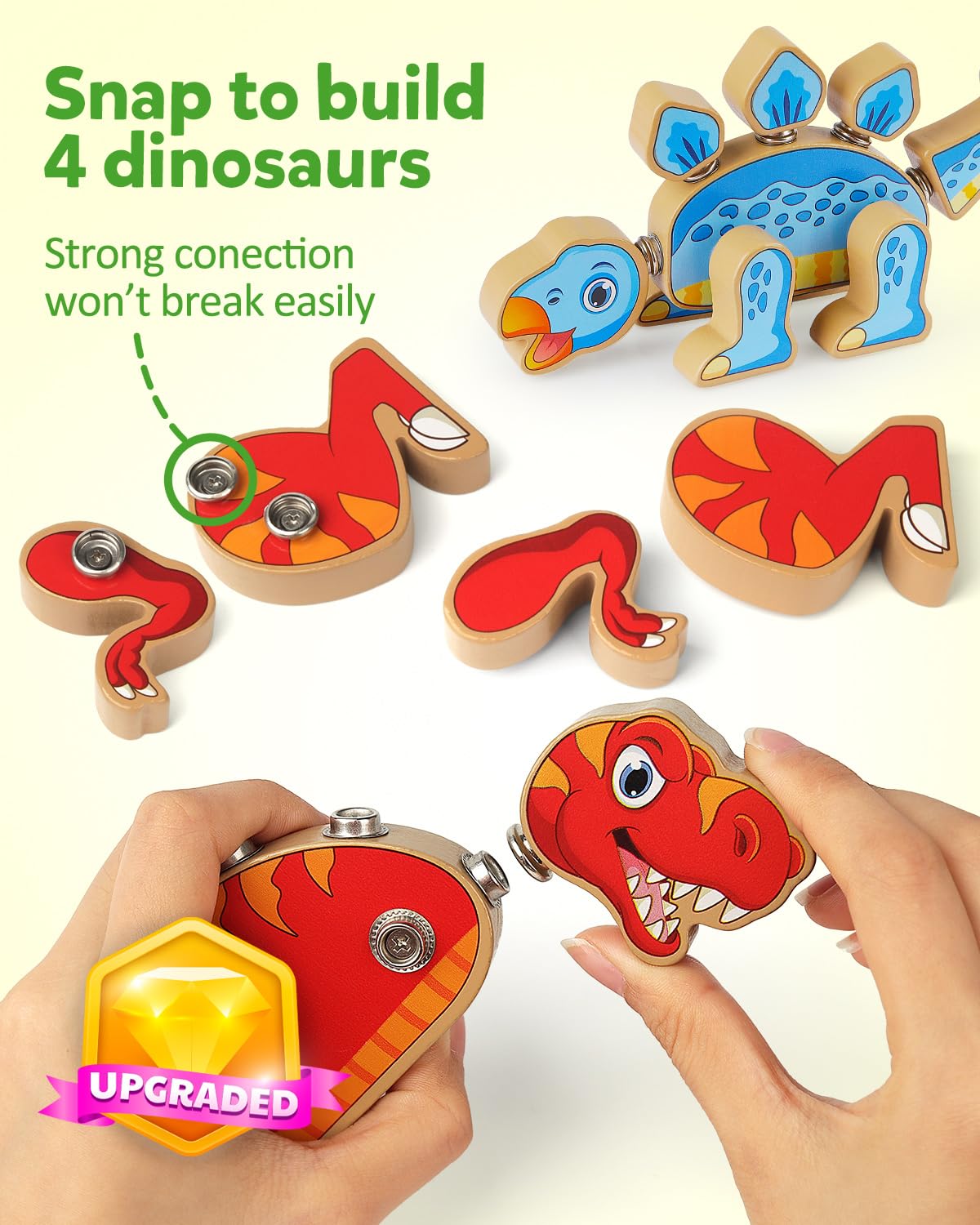 Coogam wooden dinosaur heads, legs, and tails for versatile mix-and-match play.