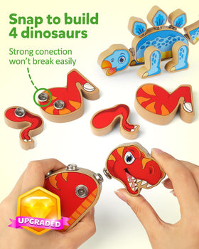 Coogam wooden dinosaur heads, legs, and tails for versatile mix-and-match play.