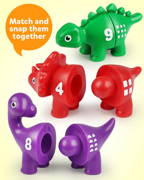 Coogam dinosaur number matching halves in bright colors support concentration.