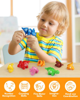 Coogam dinosaur halves snap together, building confidence in kids.