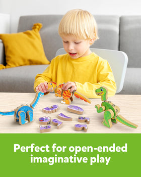 Kids assemble dinosaurs using snap-together design to boost engineering-like thinking with Coogam supports.