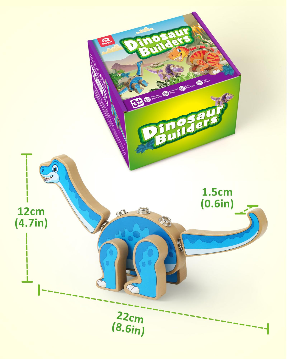 Coogam dinosaurs feature smooth rounded safety wood for worry-free play.