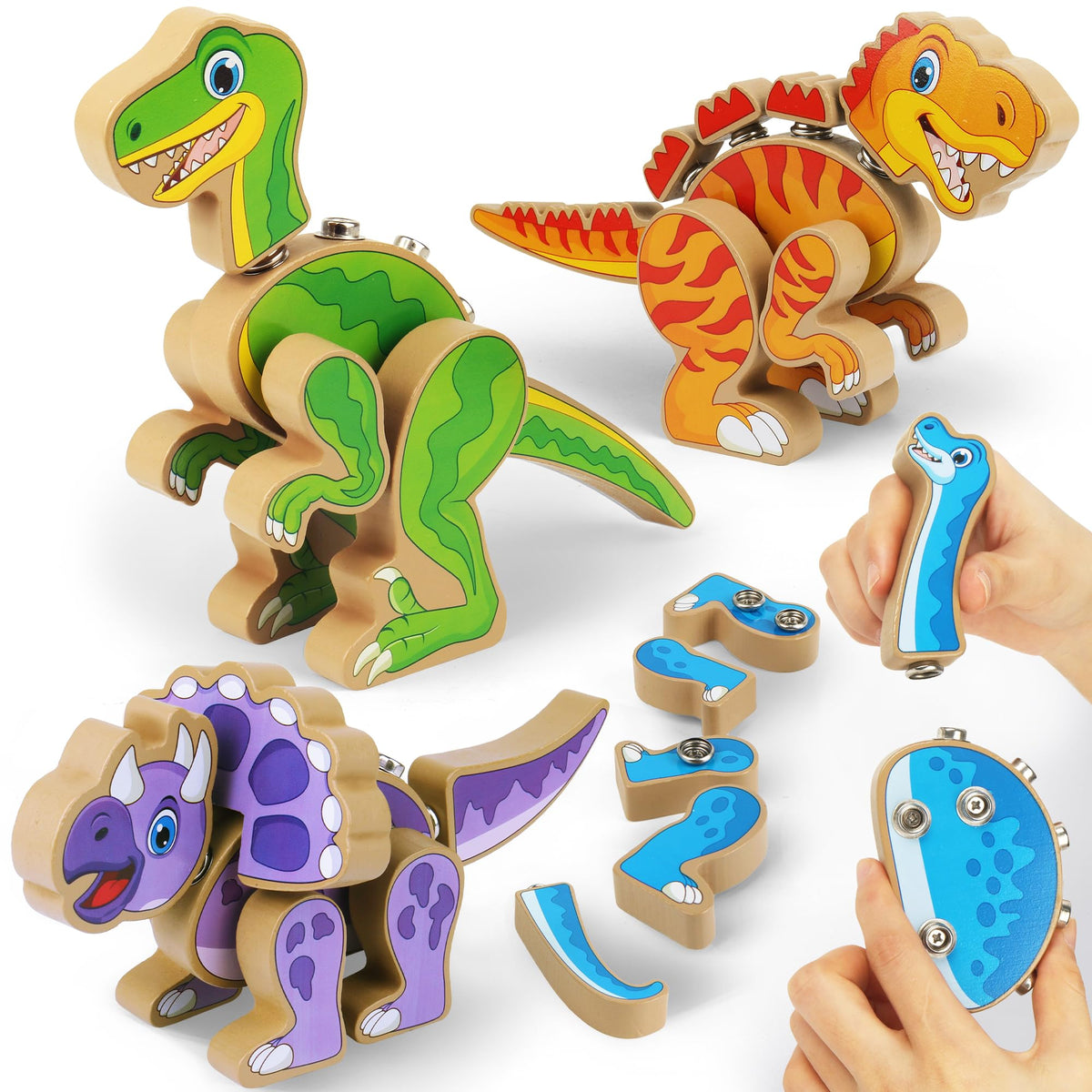 Coogam Build Your Own Dinosaurs wooden builders for open-ended play and fine motor development.