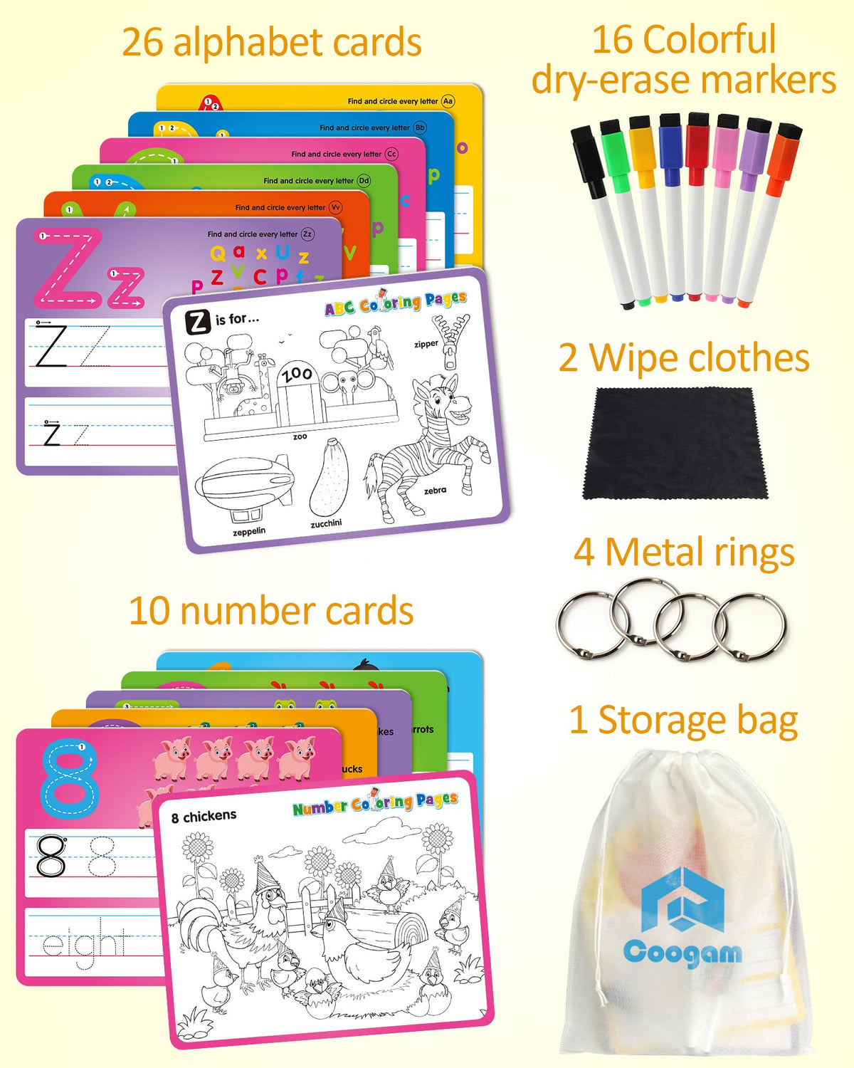 Coogam handwriting cards numbers support counting and numeral writing on durable, reusable surfaces