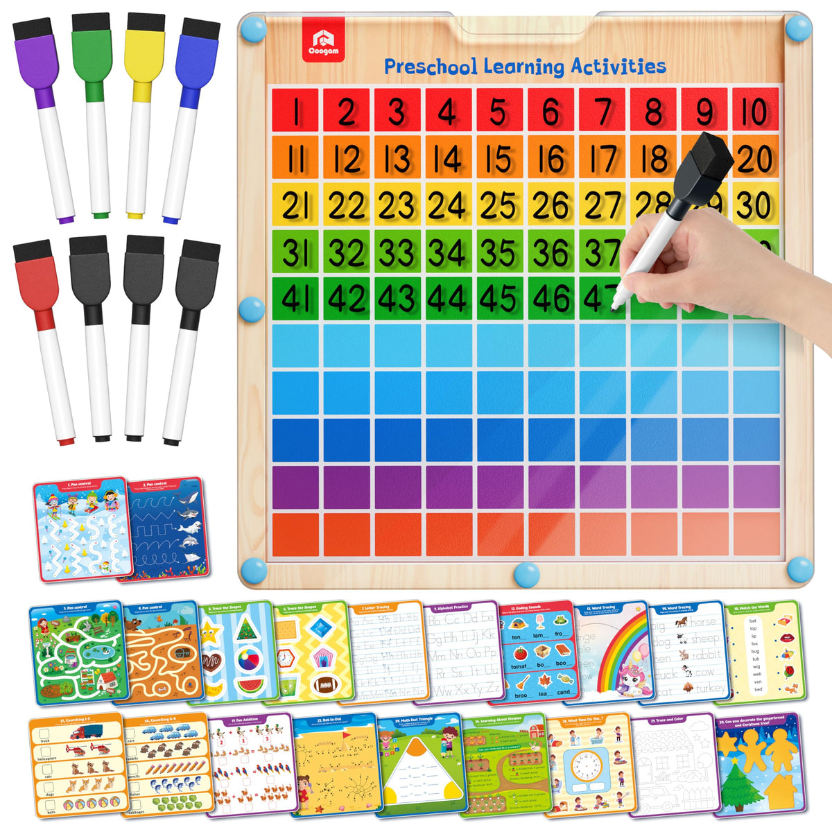 Coogam hundred-board math manipulative for hands-on number sense and handwriting practice.