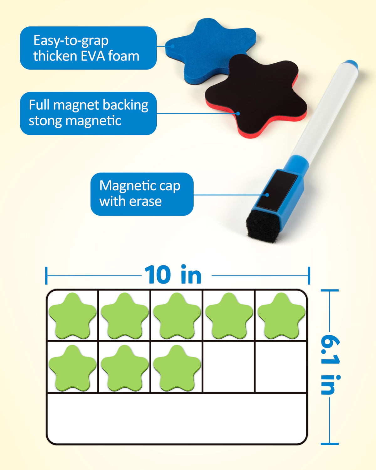 Coogam magnetic frames cling to metal surfaces for counting activities.