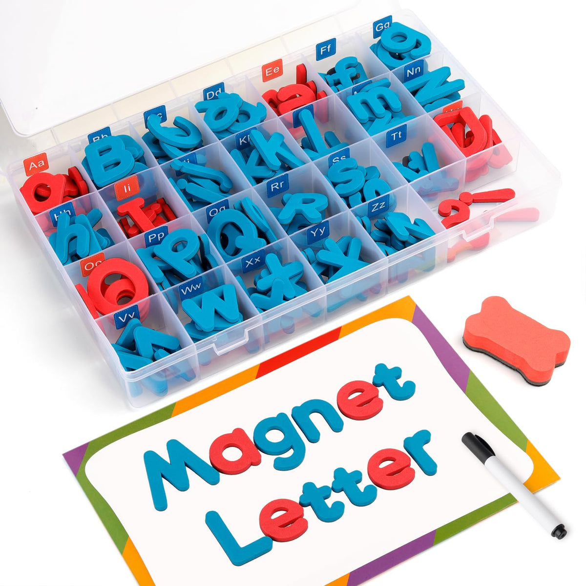 Coogam magnetic letters board for classroom writing practice on a fridge