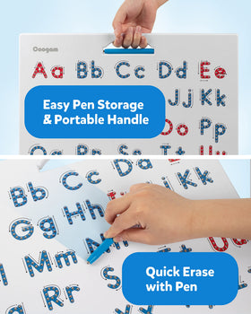 Coogam letters board enabling endless tracing with wipe-clean surface