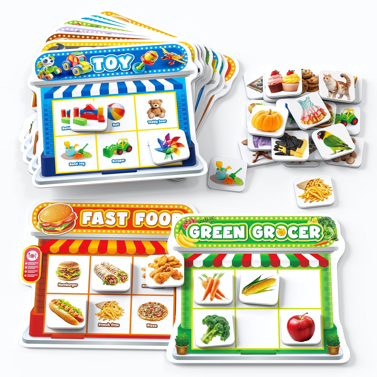 Coogam magnetic sorting food board front promotes early literacy through category play