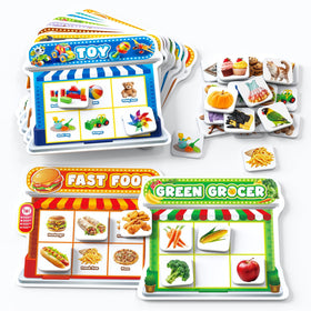 Coogam magnetic sorting food board front promotes early literacy through category play