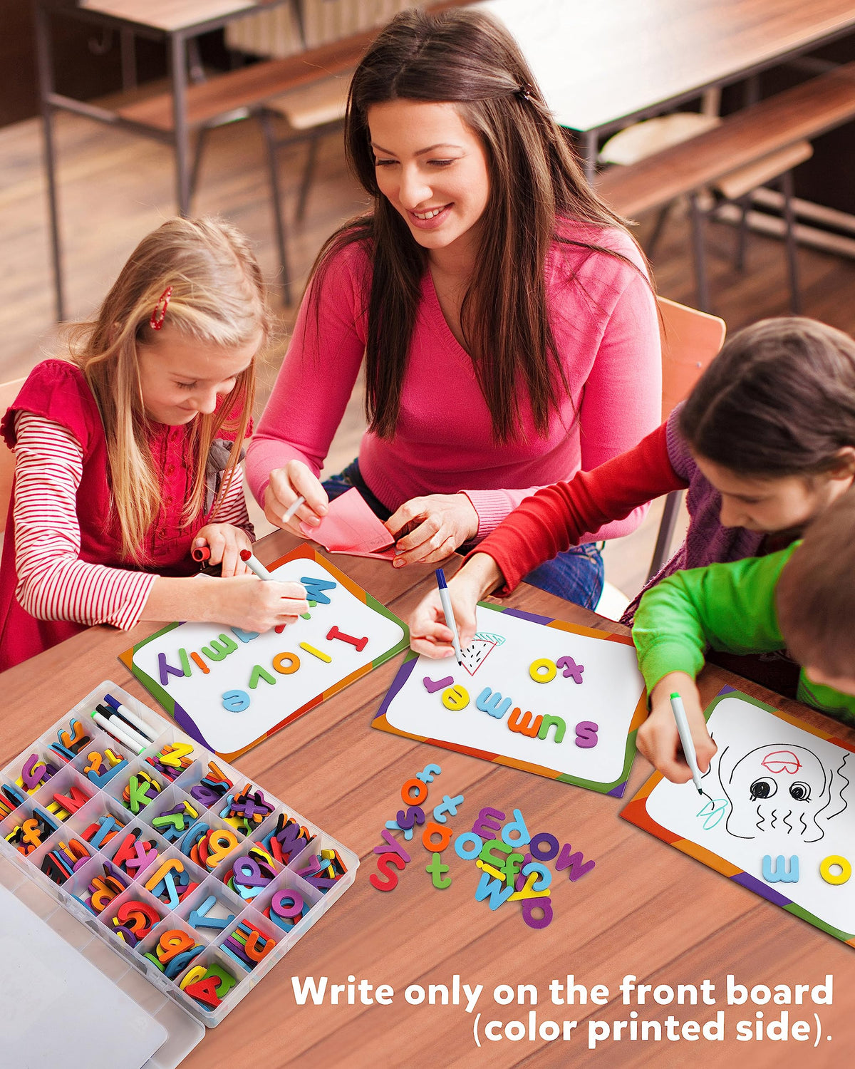 Coogam markers and eraser included for reusable magnetic writing