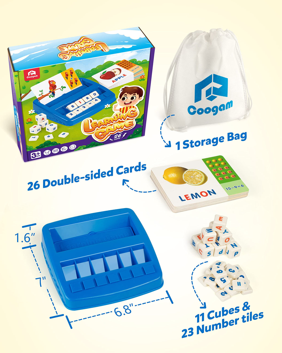 Coogam Matching Letter Game: palm-sized cards designed for small hands and classroom use.