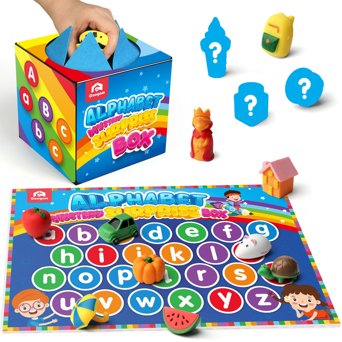 Coogam Mystery Surprise Box shows a kid-friendly box for hands-on letter discovery.