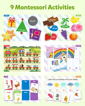 Coogam nine-themed magnet sheets showing shapes, numbers, and letters