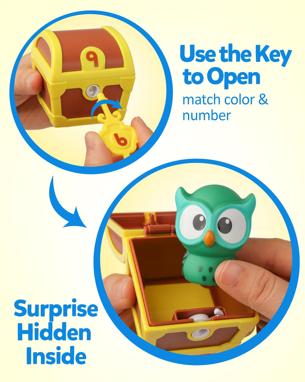 Coogam number-lock treasure box opened to reveal puppet