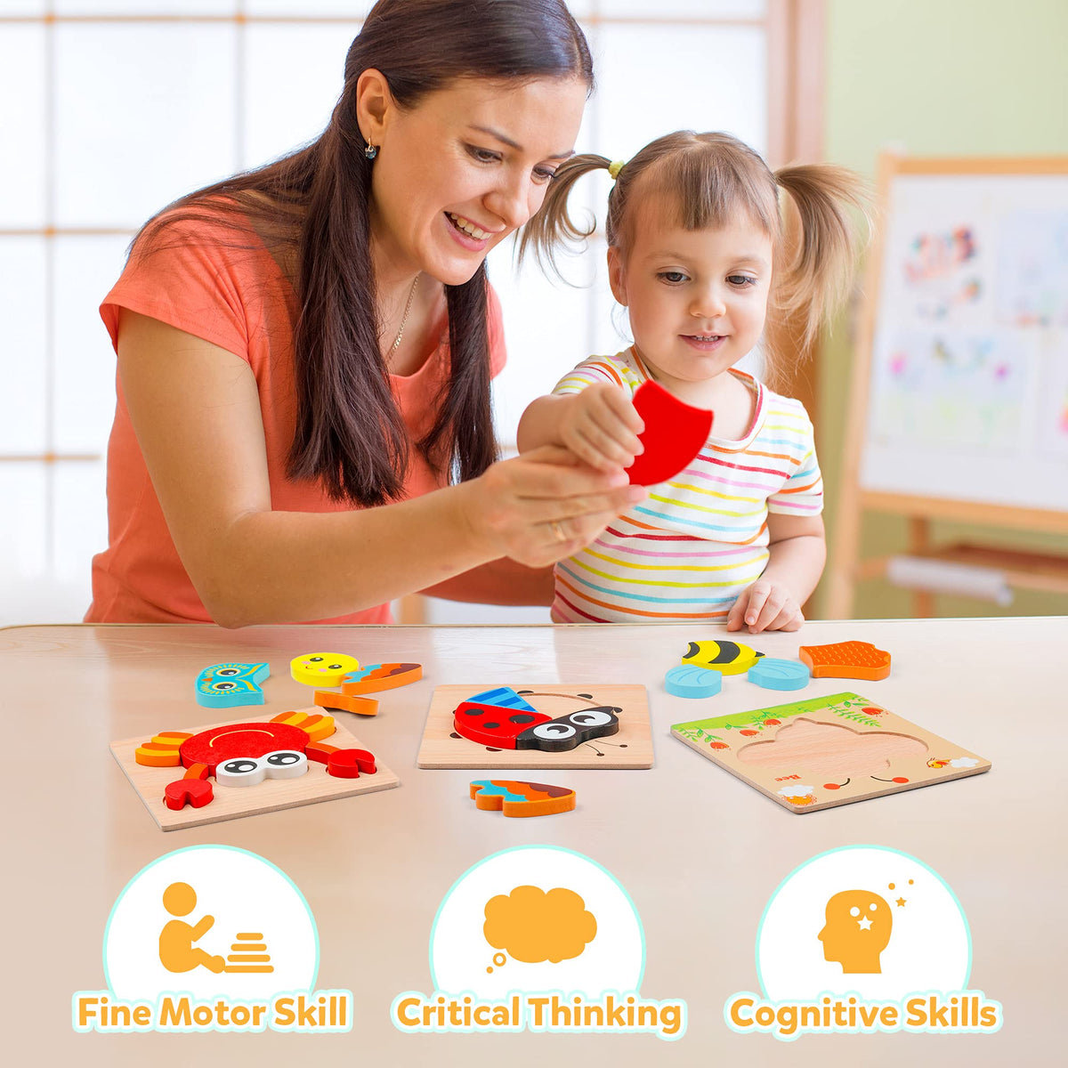 Coogam parent-child puzzle play strengthens bonding during learning sessions.