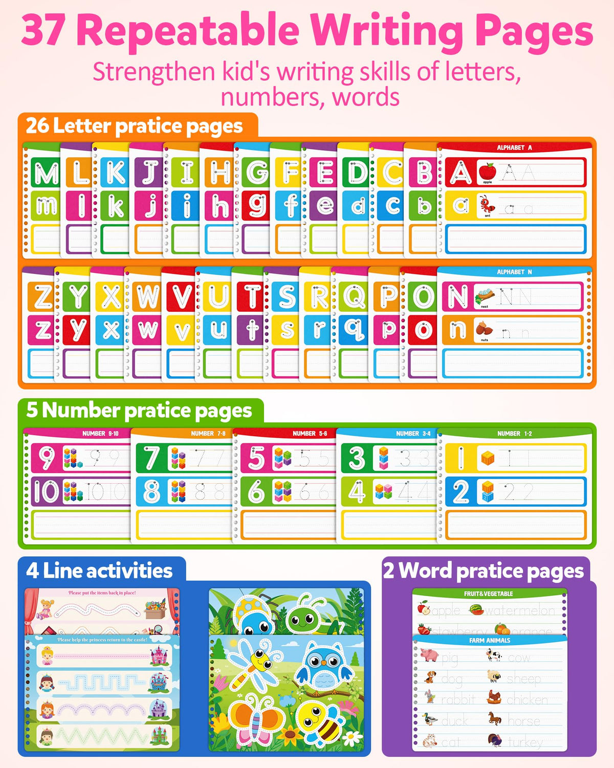 Coogam preschool handwriting practice pages develop letter and number recognition