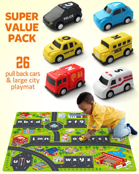 Coogam 26 pull-back cars help develop color and letter recognition.