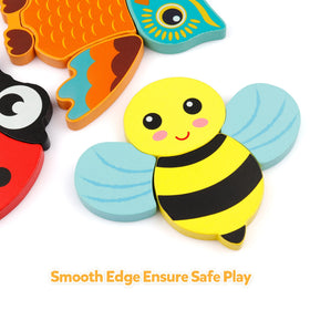 Coogam durable wood puzzle pieces offer safe, tactile play experiences.