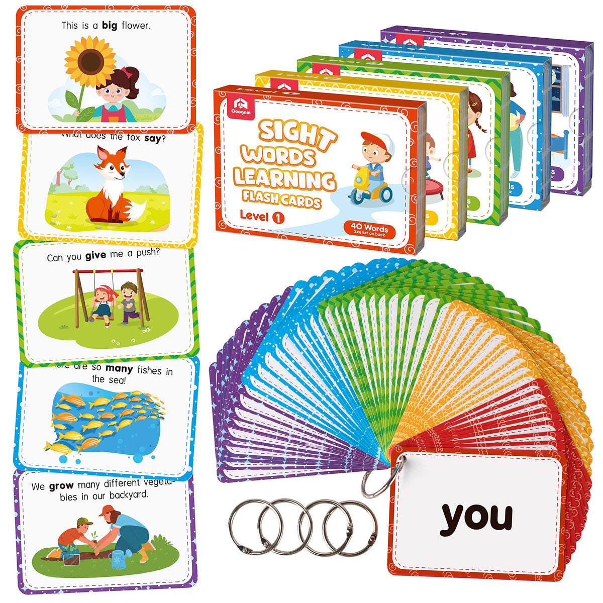 Coogam sight words flashcards in a sturdy box for easy setup and learning
