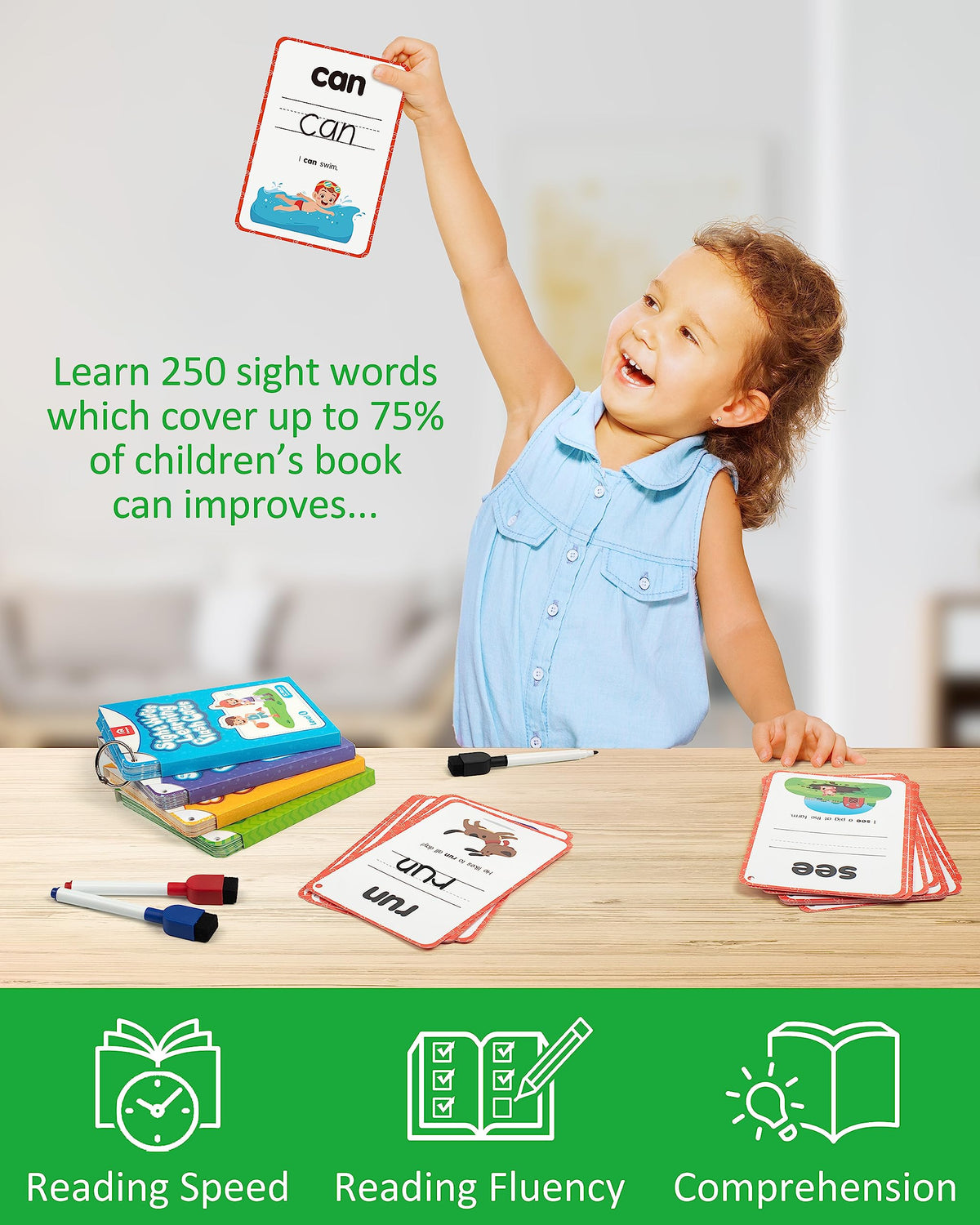Coogam sight words flashcards with dry erase markers for handwriting practice