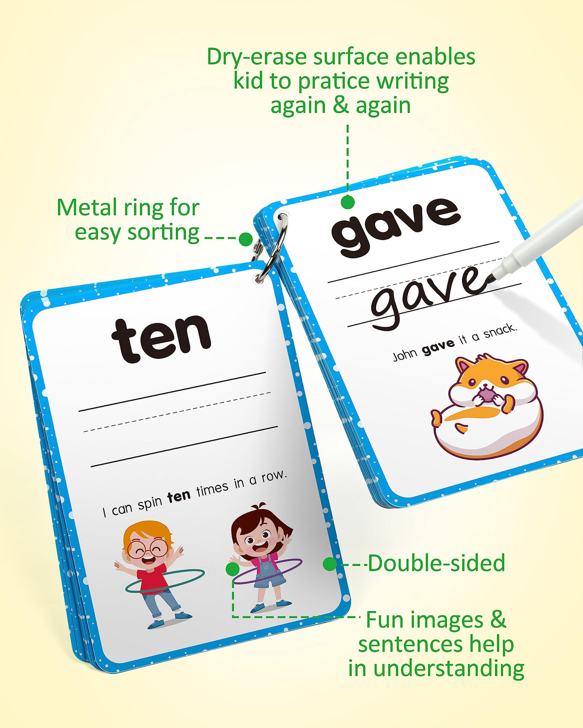 Coogam sight words flashcards with sentences and colorful pictures aid comprehension