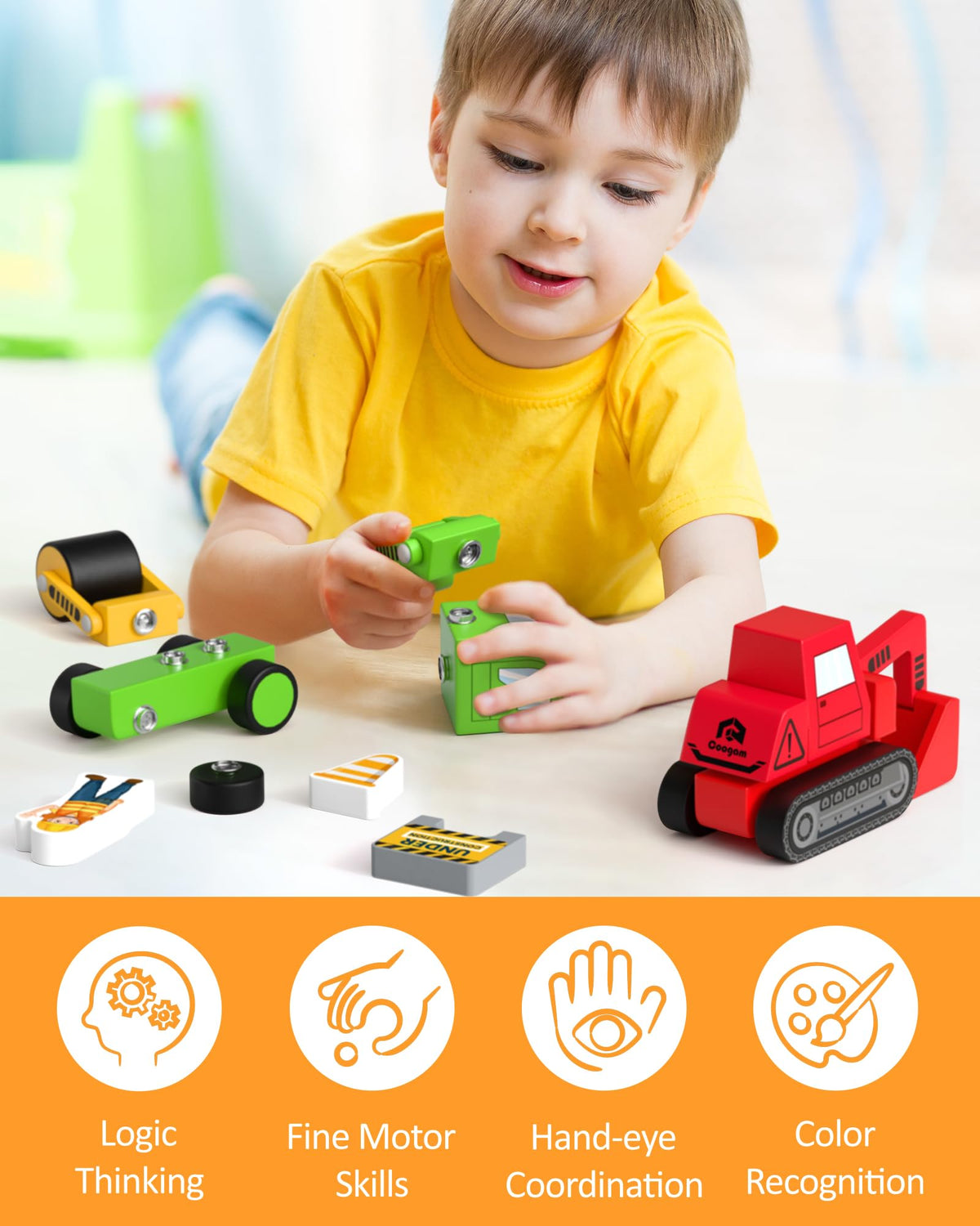 Coogam Snap Together Vehicle road-roller – durable educational toy for hands-on building fun.