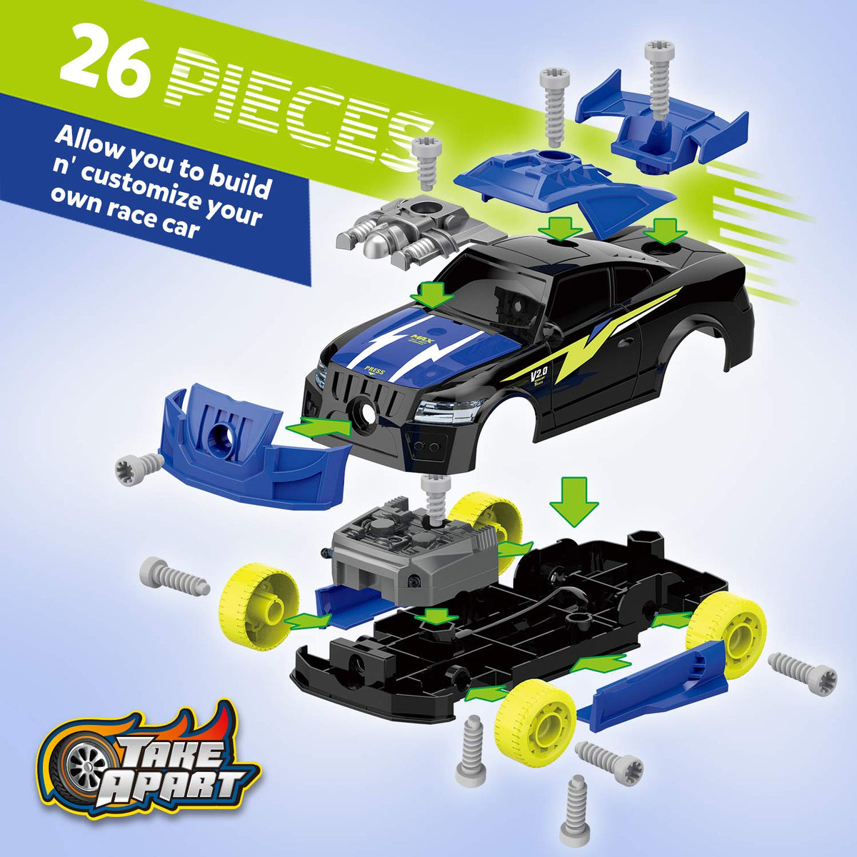 Coogam Take Apart Racing Car with electric screwdriver in use, promoting problem-solving during assembly.