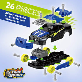 Coogam Take Apart Racing Car with electric screwdriver in use, promoting problem-solving during assembly.