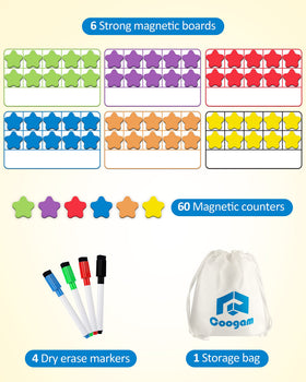 Coogam colorful ten-frame counters for visual counting and addition.