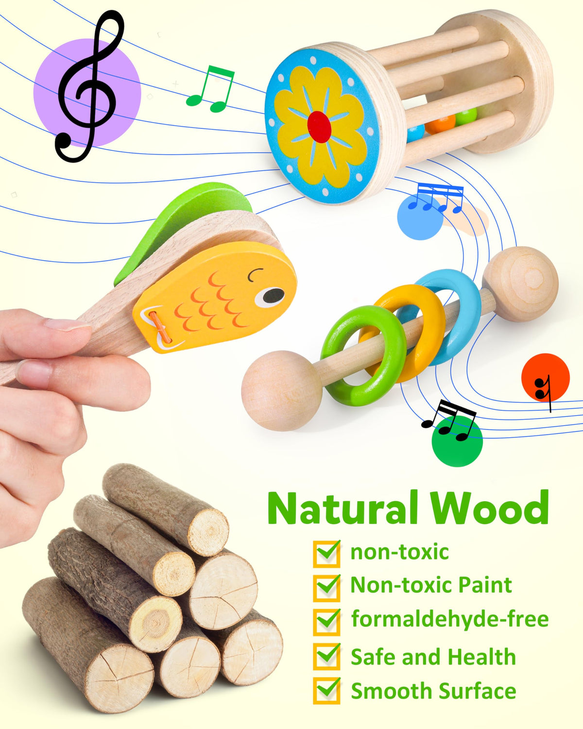 Coogam wood-sounder for toddlers provides satisfying rattle tones for auditory interest