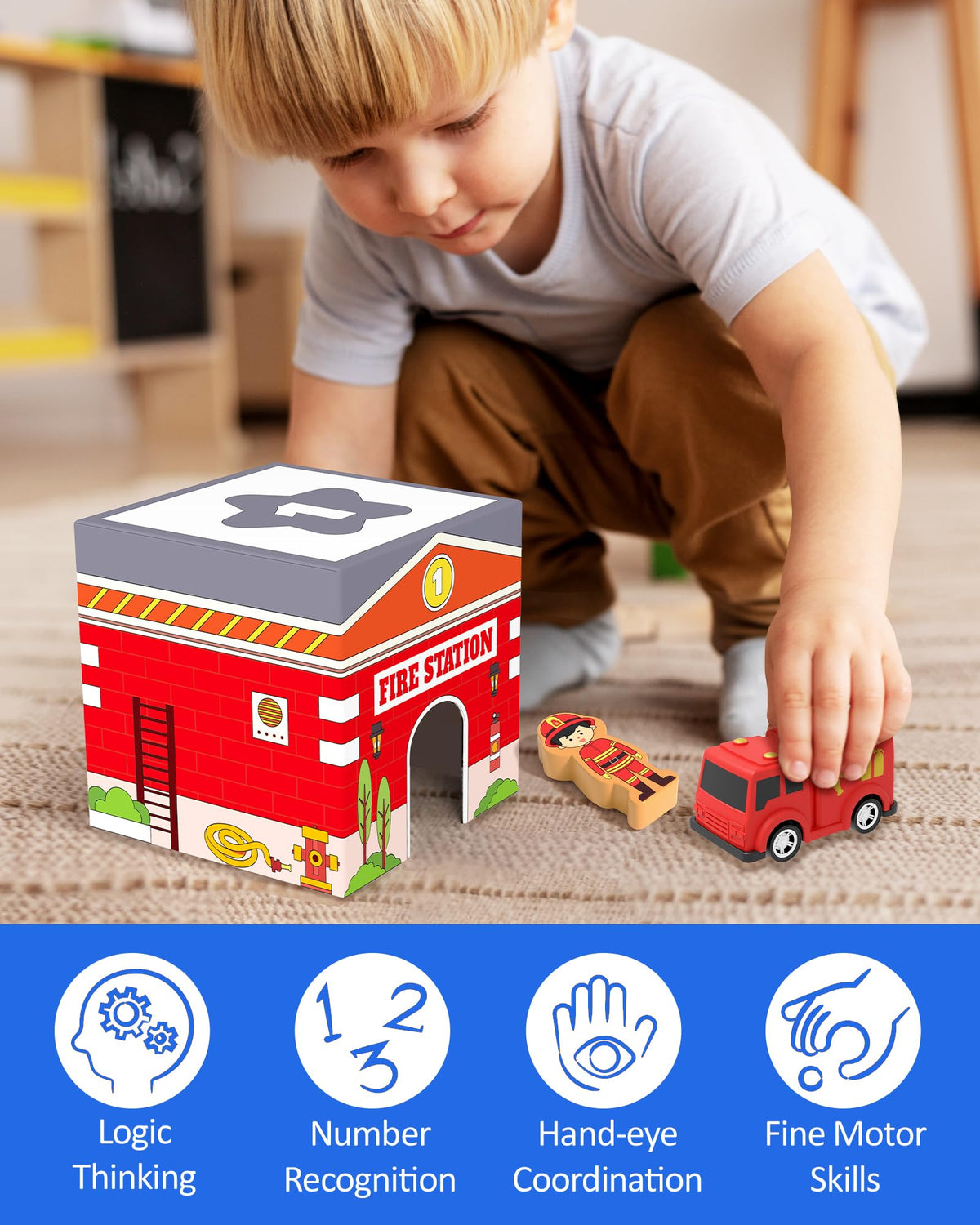 Coogam tower and nest play encourages stacking, sequencing, and problem solving through building.