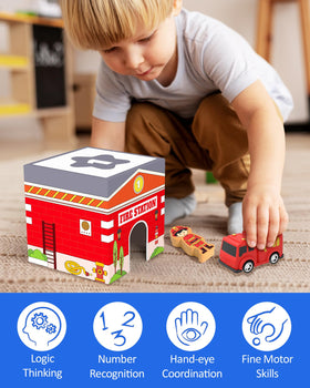 Coogam tower and nest play encourages stacking, sequencing, and problem solving through building.