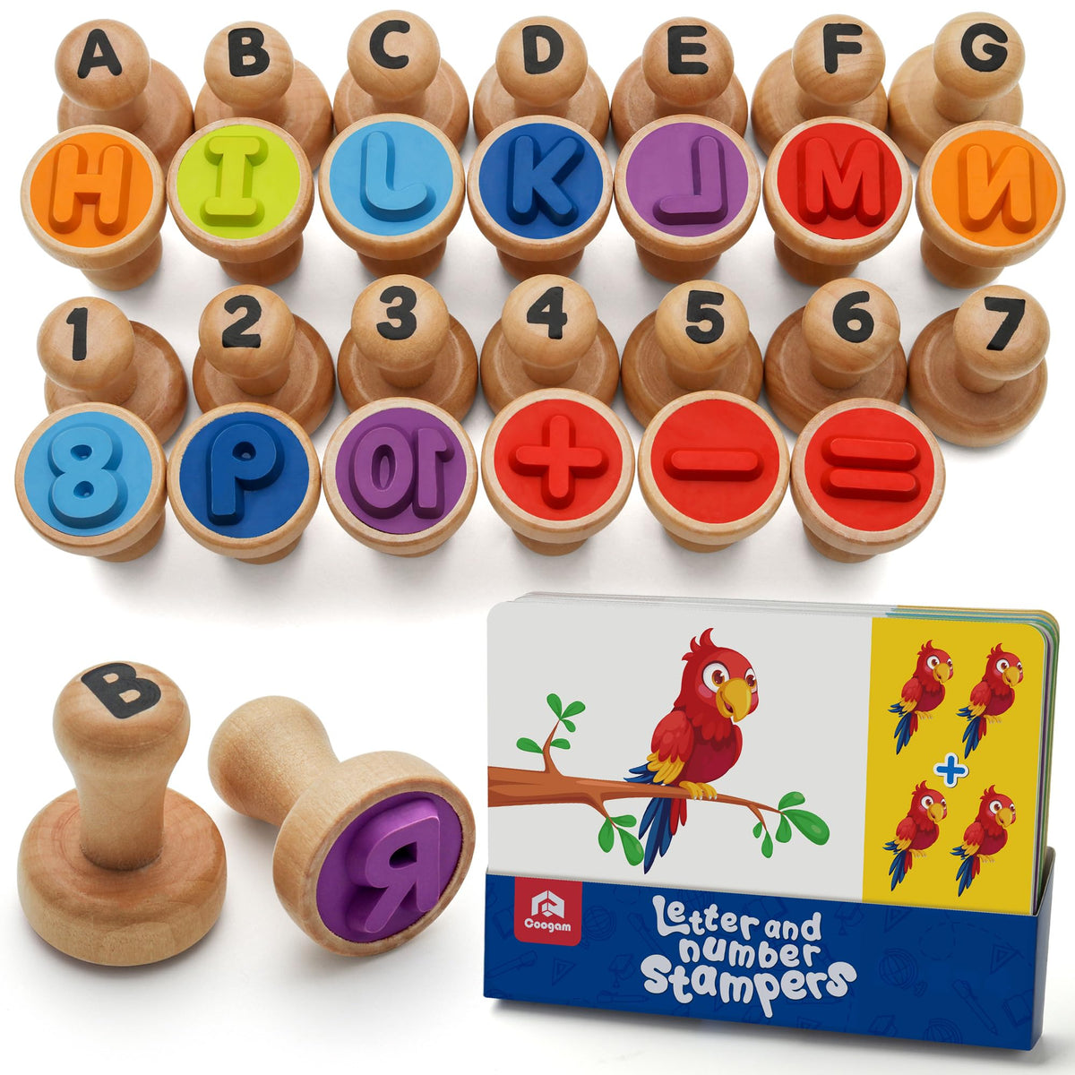 Coogam wooden alphabet stamps for early literacy and hands-on learning.