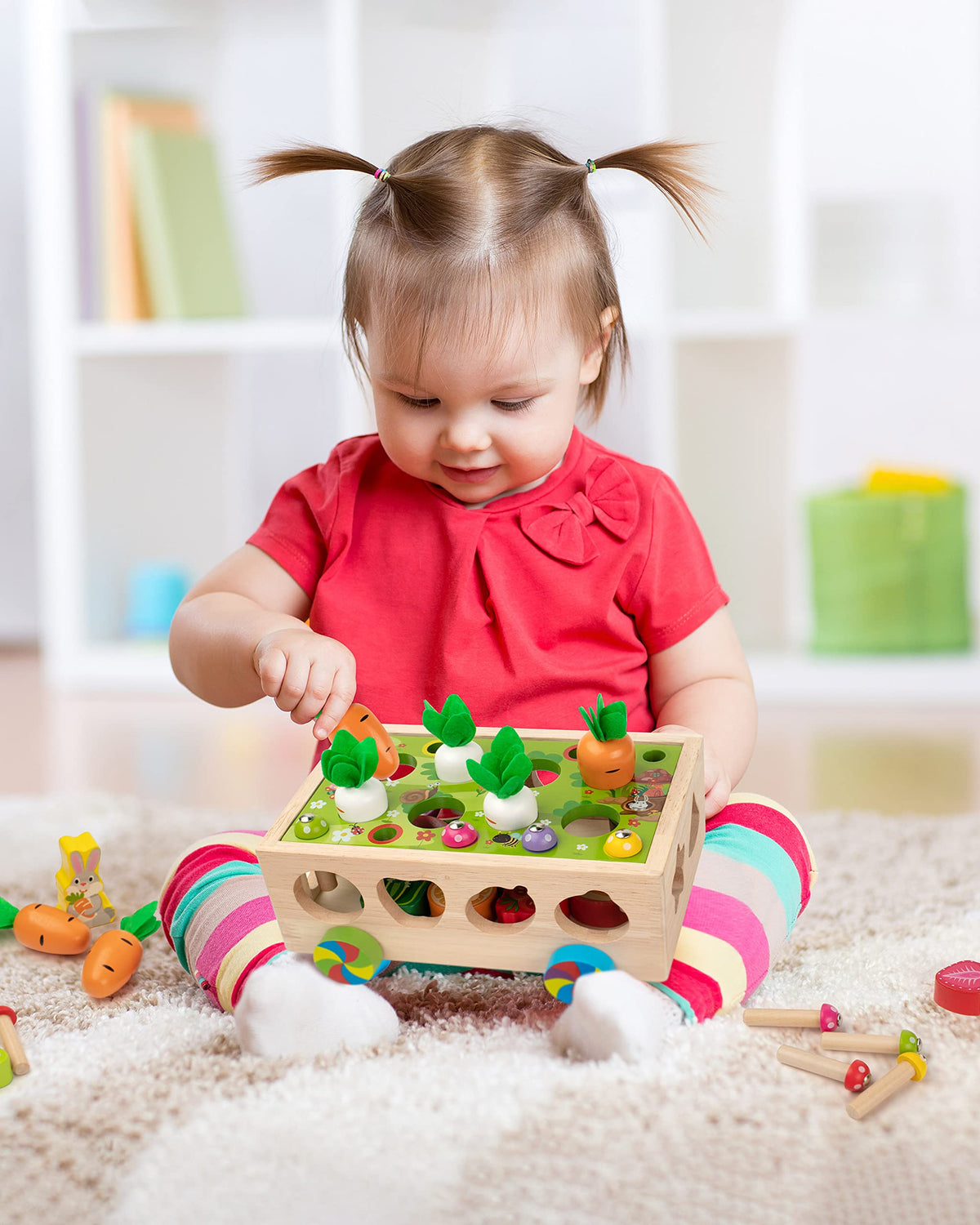 Coogam wooden bunny with magnet enhances interactive pickup play.