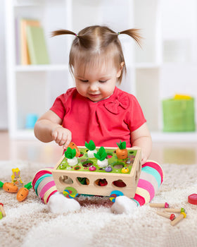 Coogam wooden bunny with magnet enhances interactive pickup play.