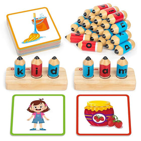 Coogam wooden CVC flashcards with pictures for early reading and spelling practice.