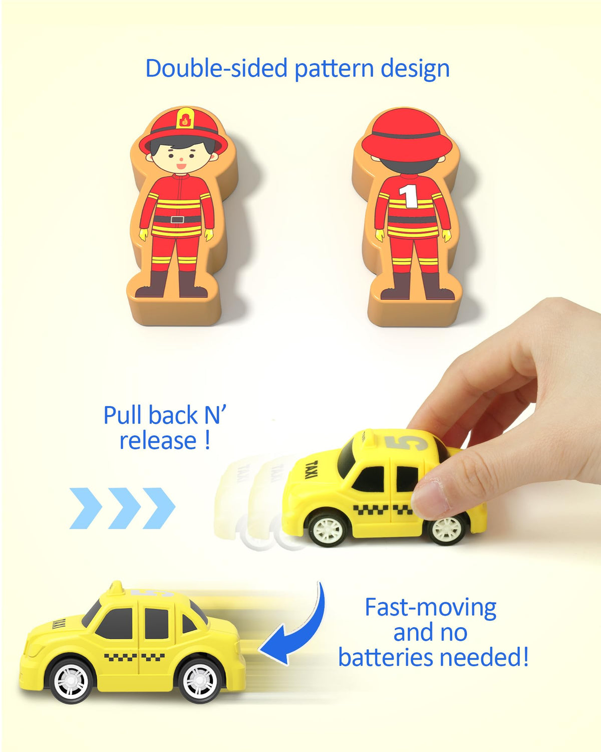 Coogam wooden figures engage kids in building and imaginative role-play with buildings.