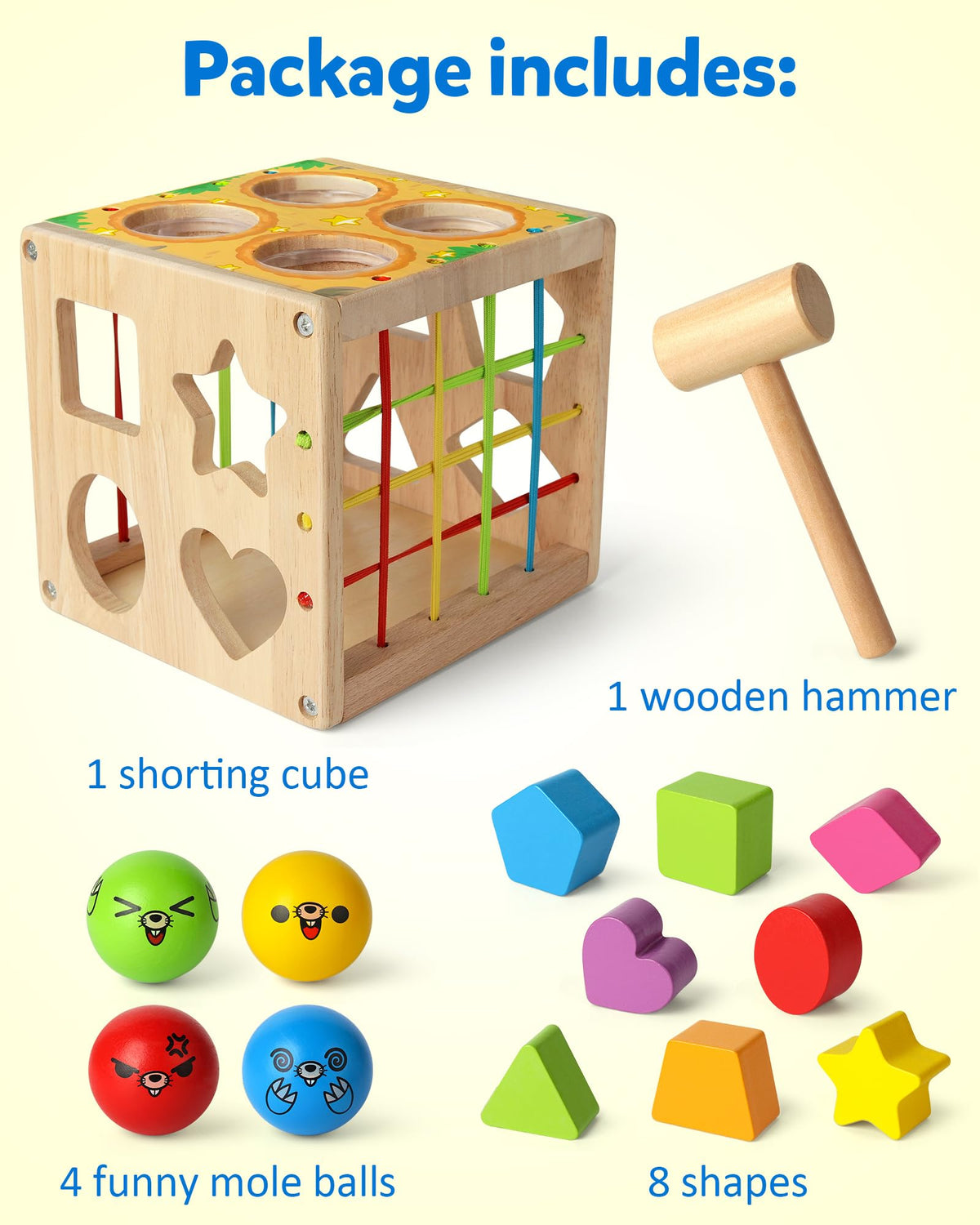 Coogam wooden Montessori shape sorter cube hammer action adds tactile sensory play