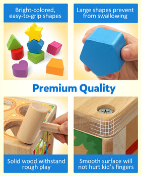Coogam wooden Montessori shape sorter cube rubber-band action encourages hand-eye coordination