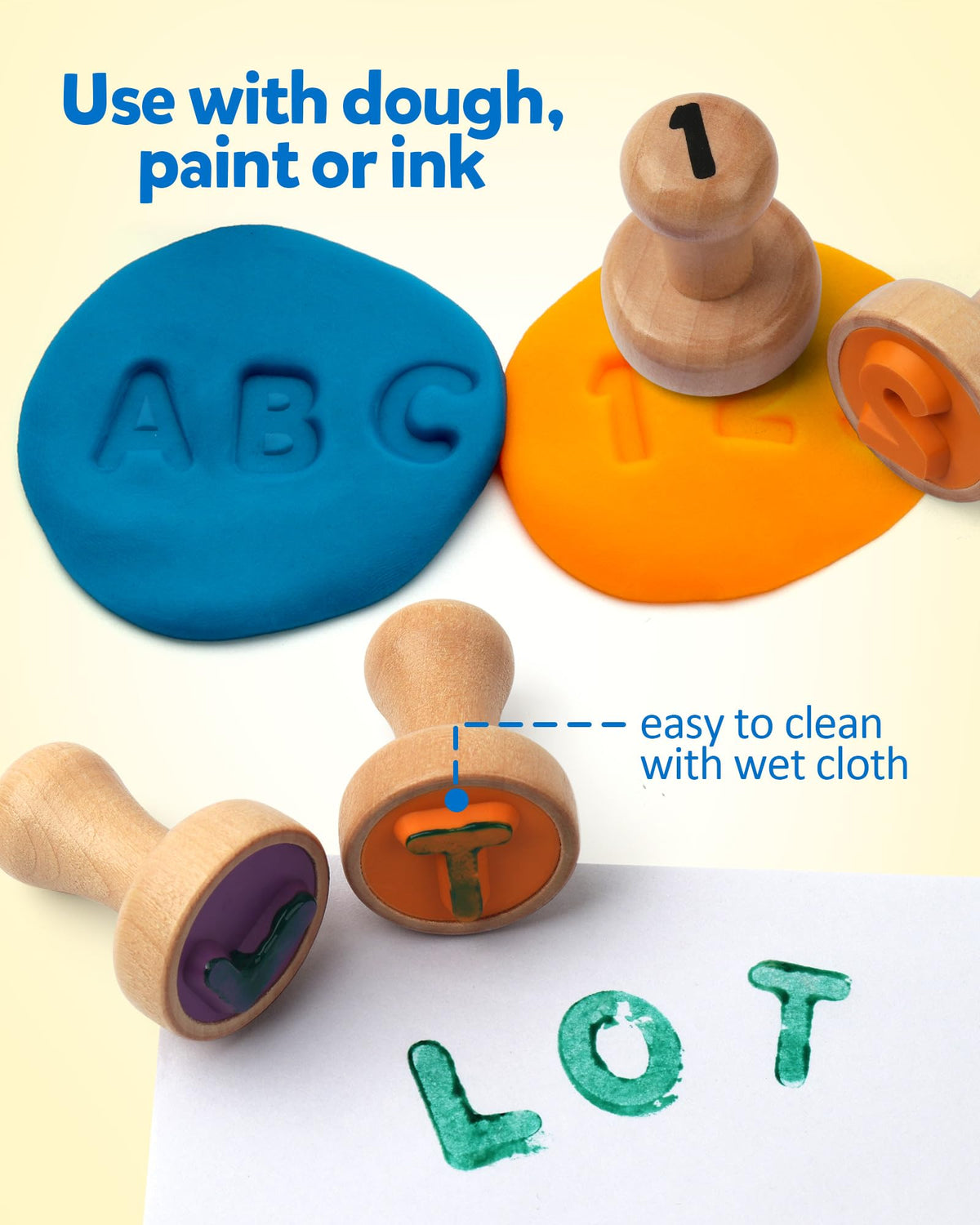 Coogam wooden number stamps to support counting and number sense.