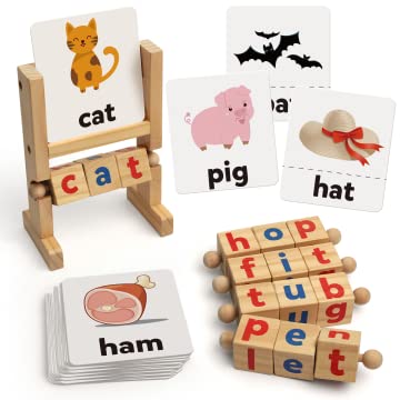 Coogam wooden reading blocks with tray for hands-on early reading practice