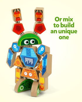 Coogam wooden robot blocks highlight tactile sorting and color-focused learning