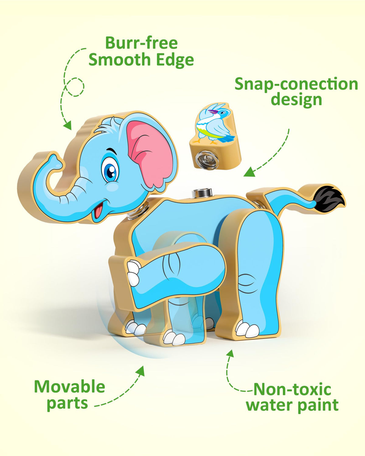 Coogam wooden snap animal pieces encourage mixing parts for unique designs