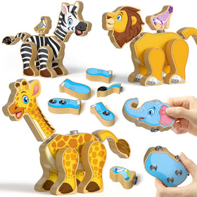 Coogam wooden snap elephant head for imaginative building and fine motor play