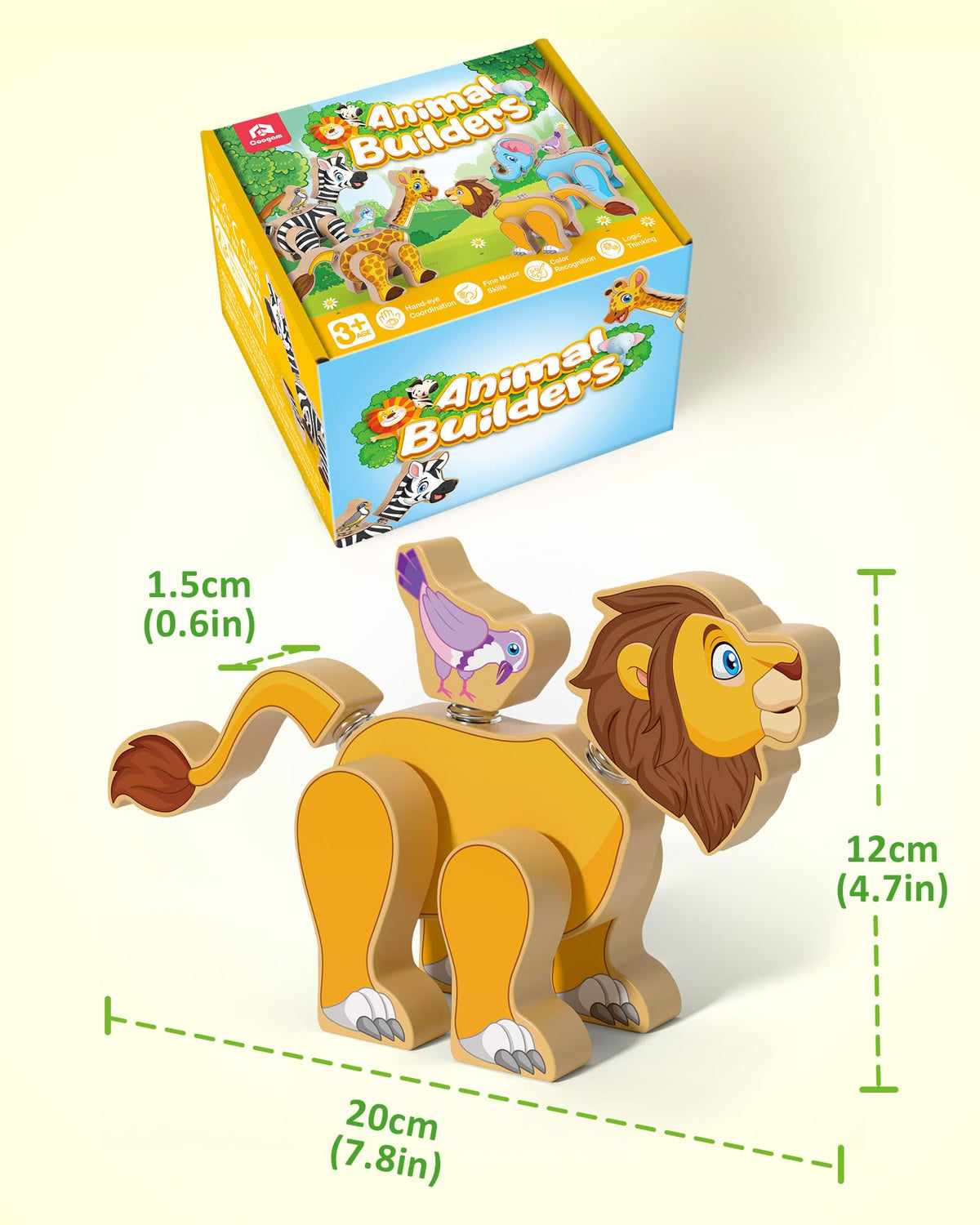 Coogam wooden snap giraffe tail stimulates exploration in animal assemblies